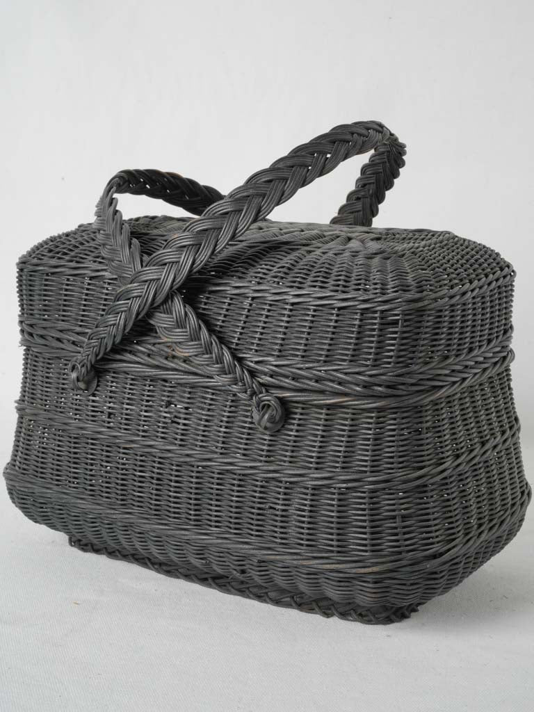 Chic 19th-century black wicker market basket