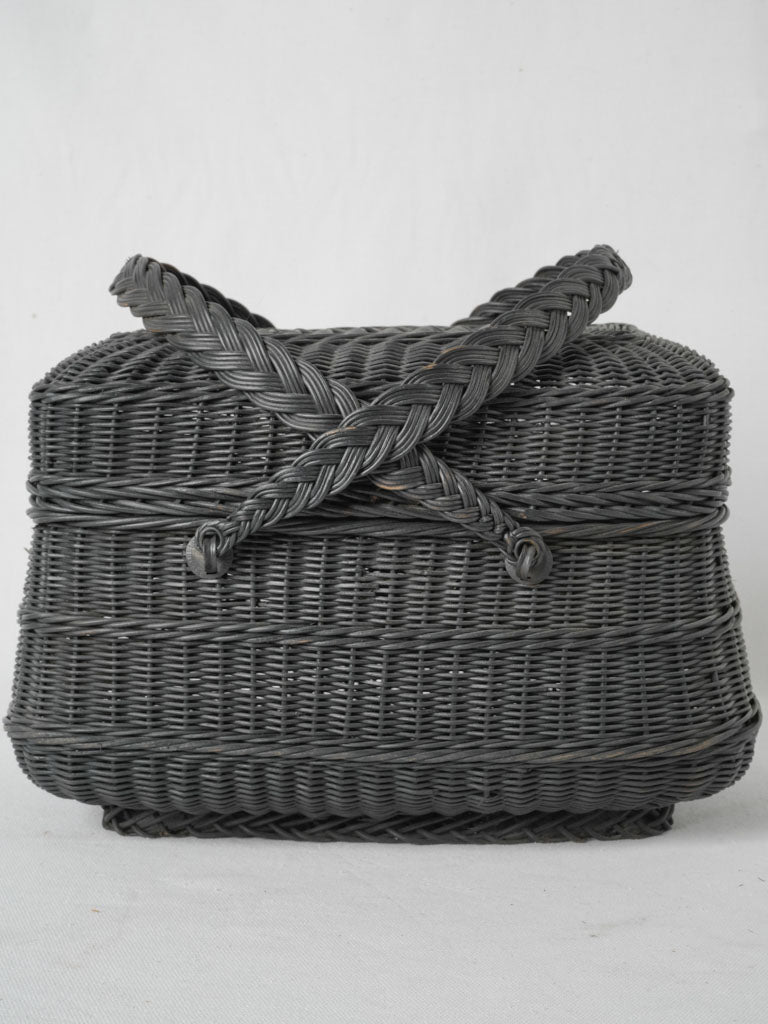 Fine black wicker market basket