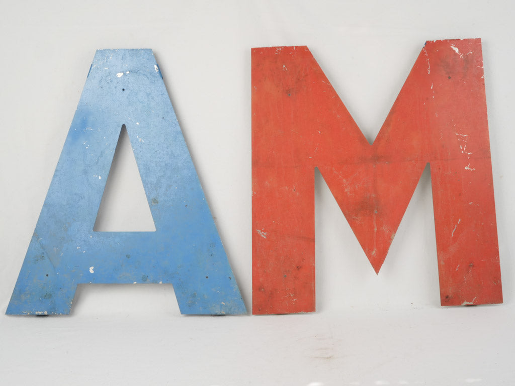 Red and blue large vintage letters