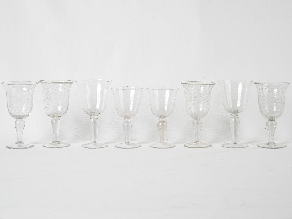 Rustic artisanal bubble glass wine glasses