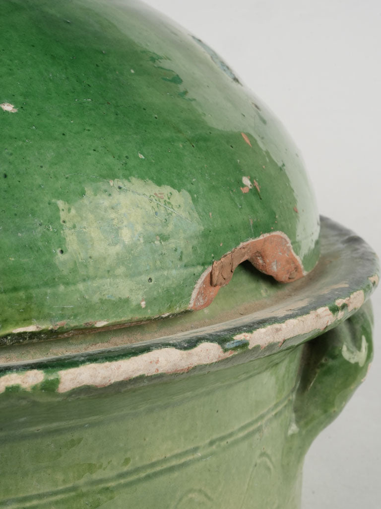 Glazed green terracotta casserole vessel