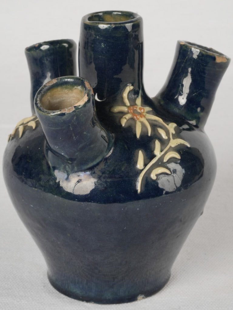 Blue ocher flower motif vessel  