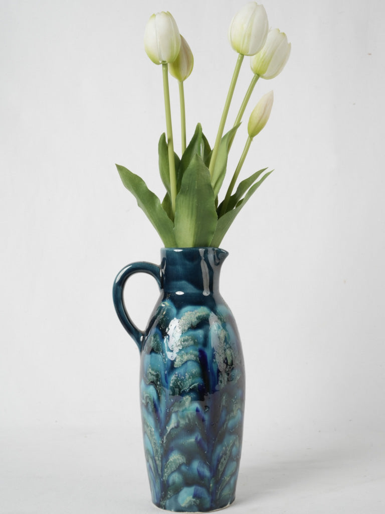 Elegant 1960s glazed blue porcelain pitcher