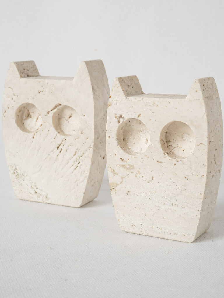 Vintage Italian travertine owl sculptures