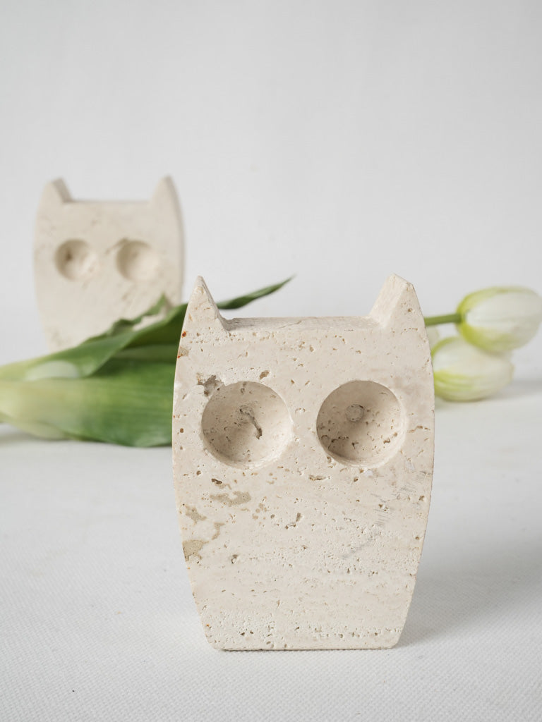 Timeless Italian travertine owl sculptures