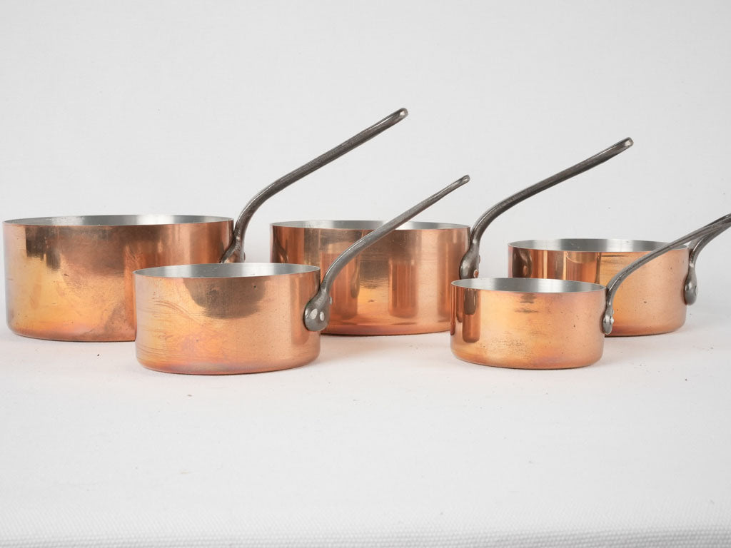 Classic copper saucepan set, vintage