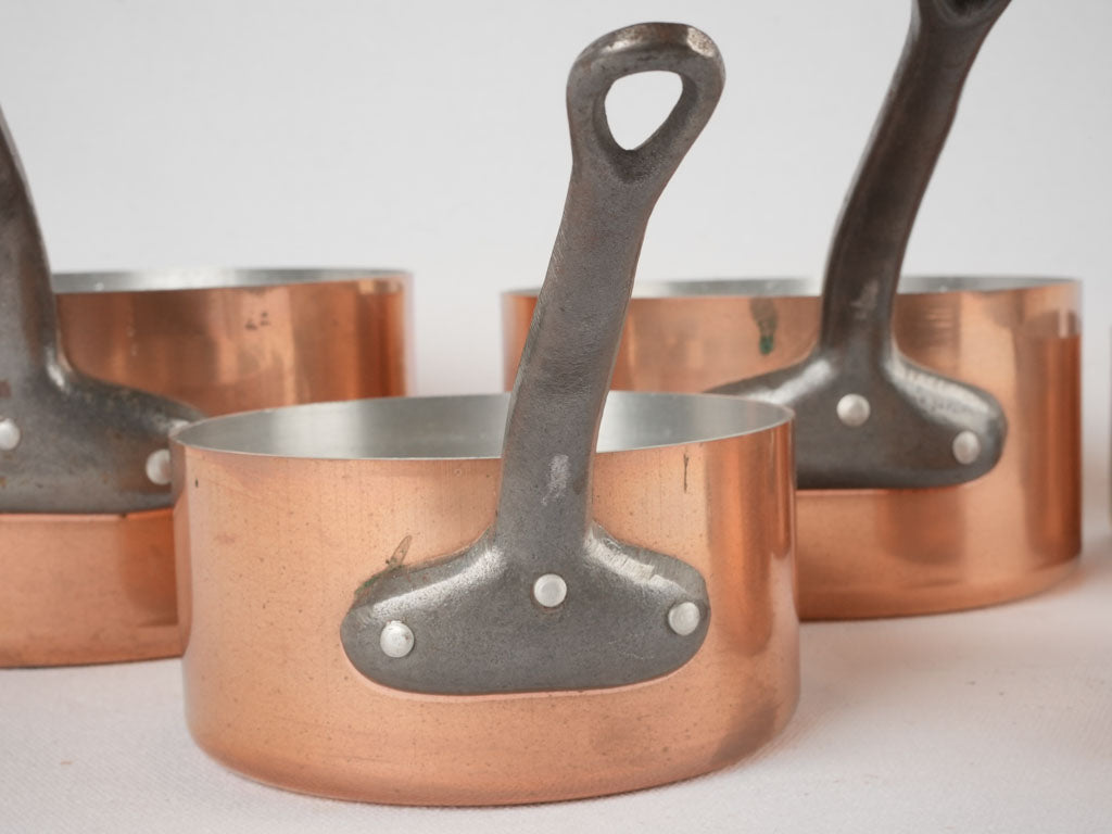 Aged patina copper saucepan assortment