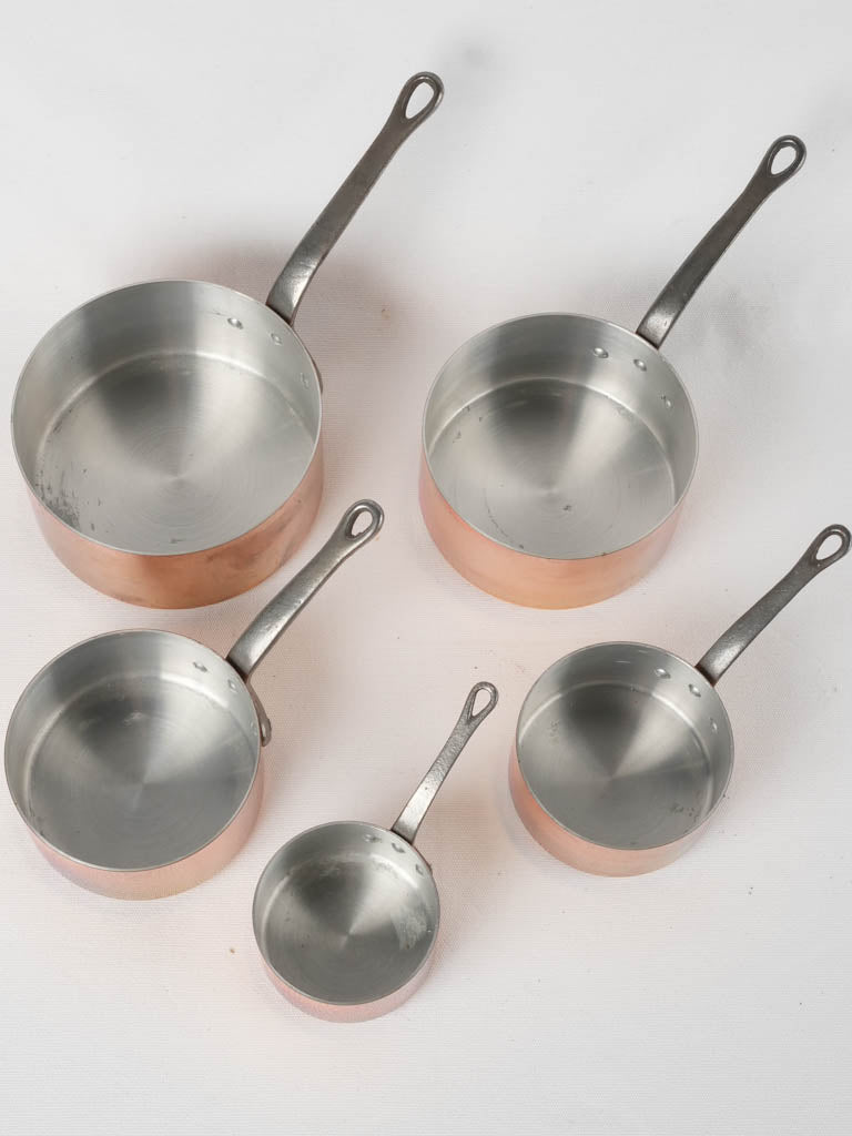 Shabby-chic copper saucepans, French design