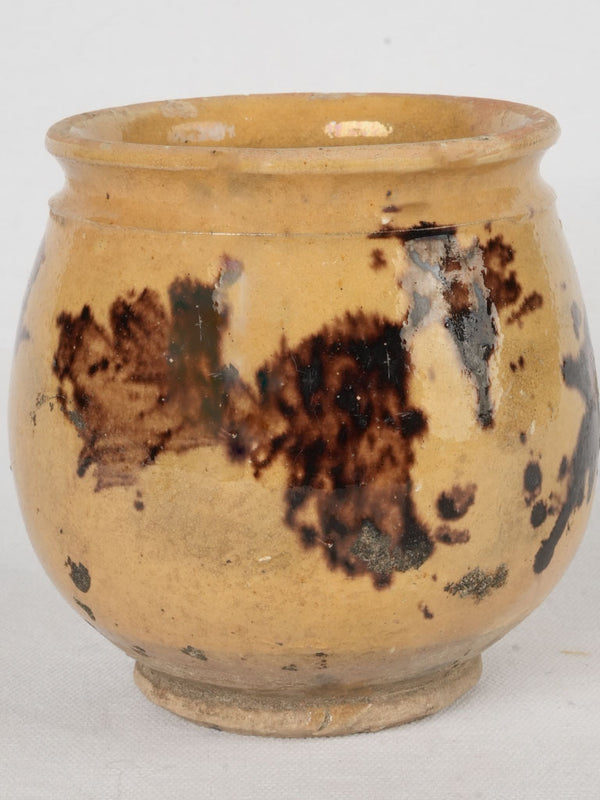 19th-Century Dieulefit Jam Pot with Ocher Glaze Splashes 5"