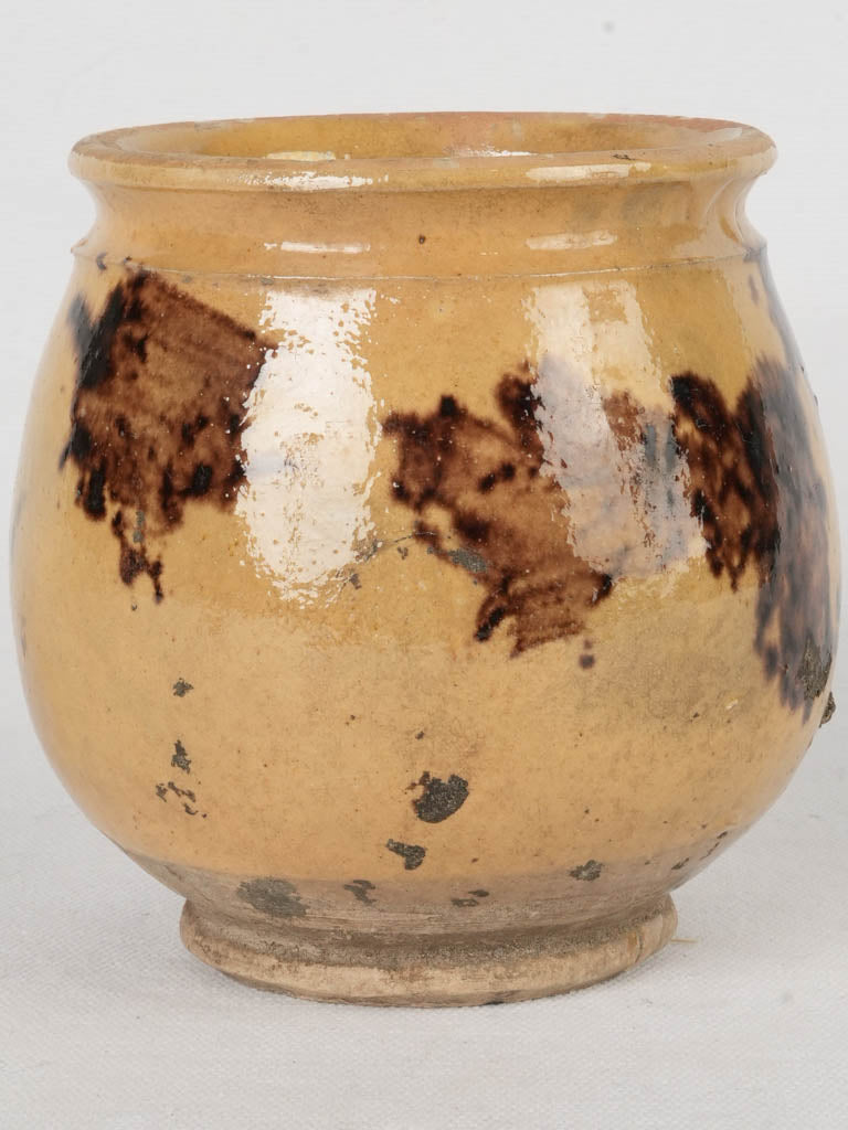 Elegant brown-splashed pottery container  