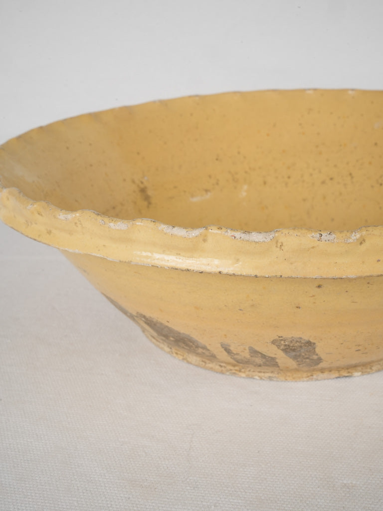 19th-century rustic yellow pottery bowl