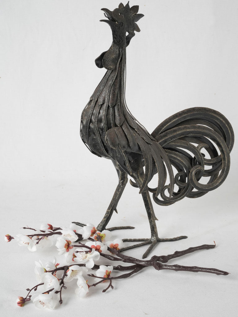 Antique animated metal rooster statue