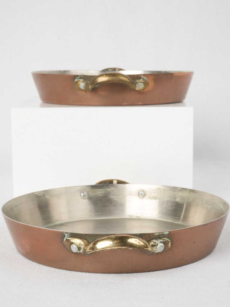 Aged patina copper roasting pans  