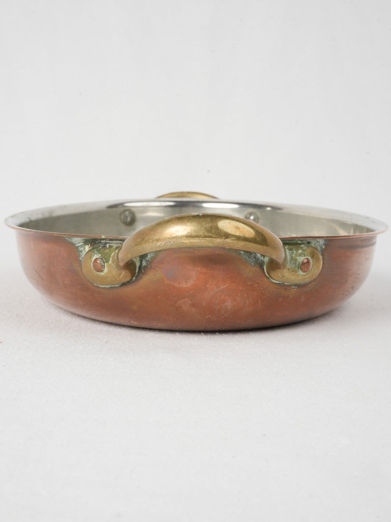 Vintage French Copper Oval Gratin Pan w/ Brass Handles - 12½"