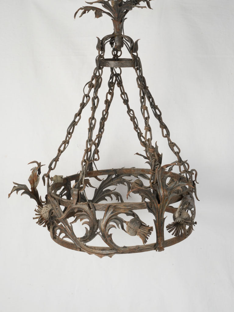 Elegant 1930s handcrafted wrought iron chandelier