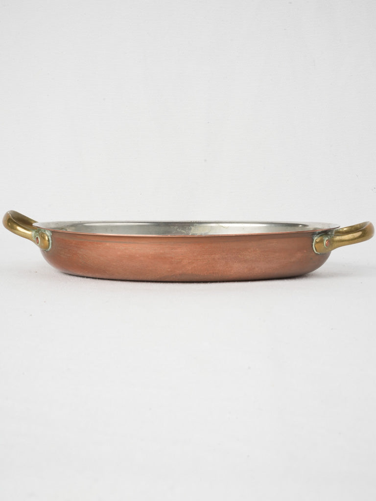 Vintage French Copper Oval Gratin Pan w/ Brass Handles - 12½"