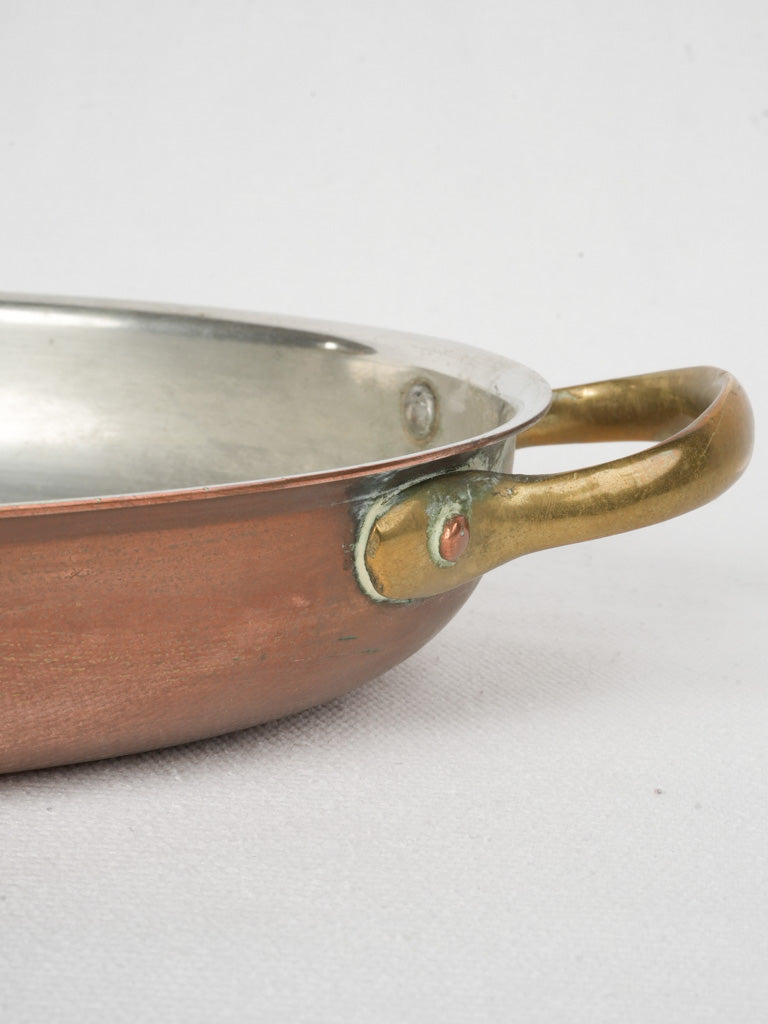 Vintage French Copper Oval Gratin Pan w/ Brass Handles - 12½"