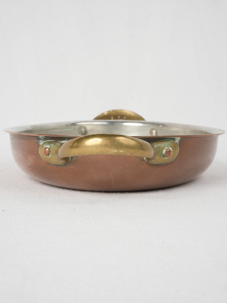 Vintage French Copper Oval Gratin Pan w/ Brass Handles - 12½"