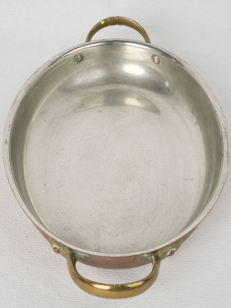 Vintage French Copper Oval Gratin Pan w/ Brass Handles - 12½"