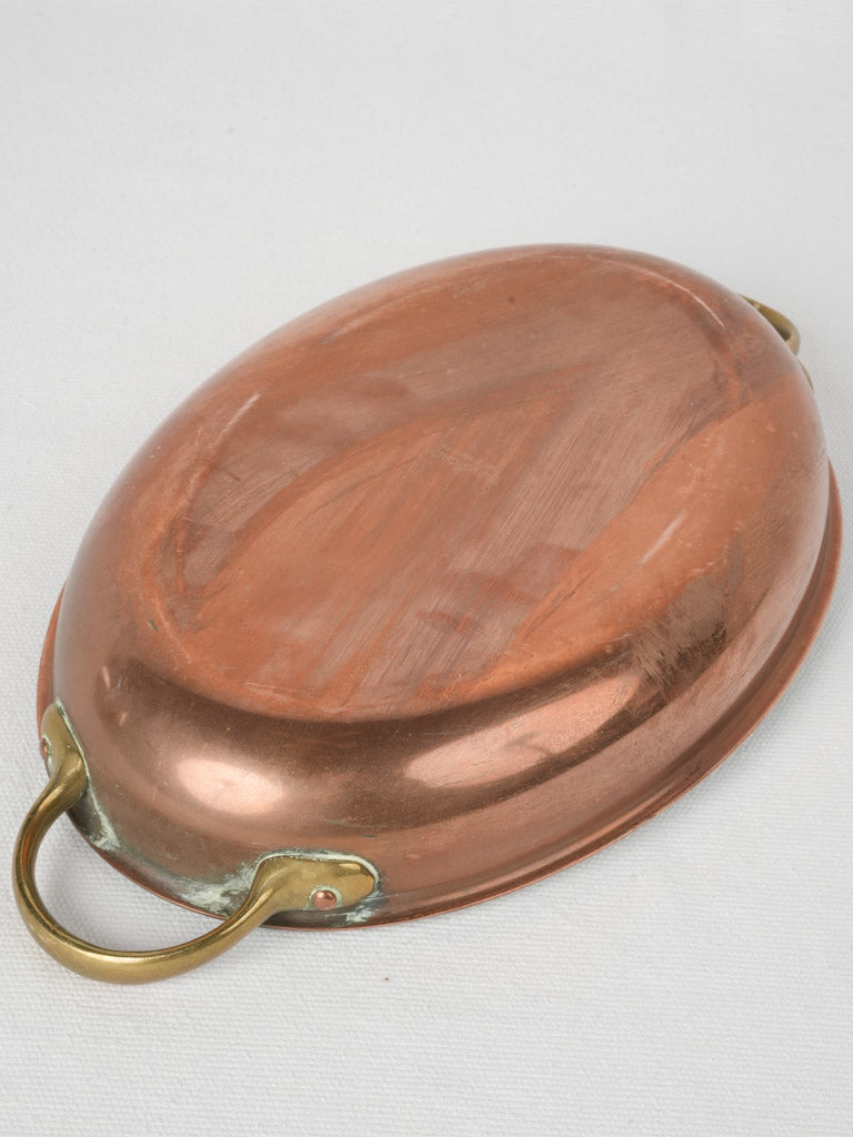 Vintage French Copper Oval Gratin Pan w/ Brass Handles - 12½"