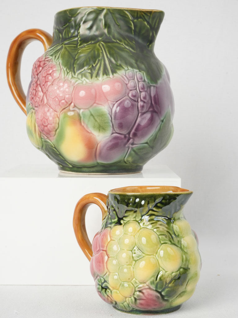 Vintage French Majolica Fruit Motif Pitcher Set - 6¾"