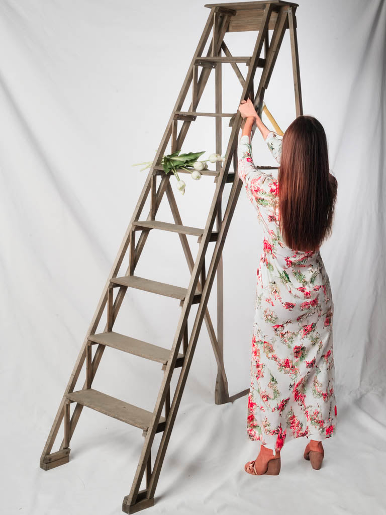 Vintage Solid Oak Library Ladder