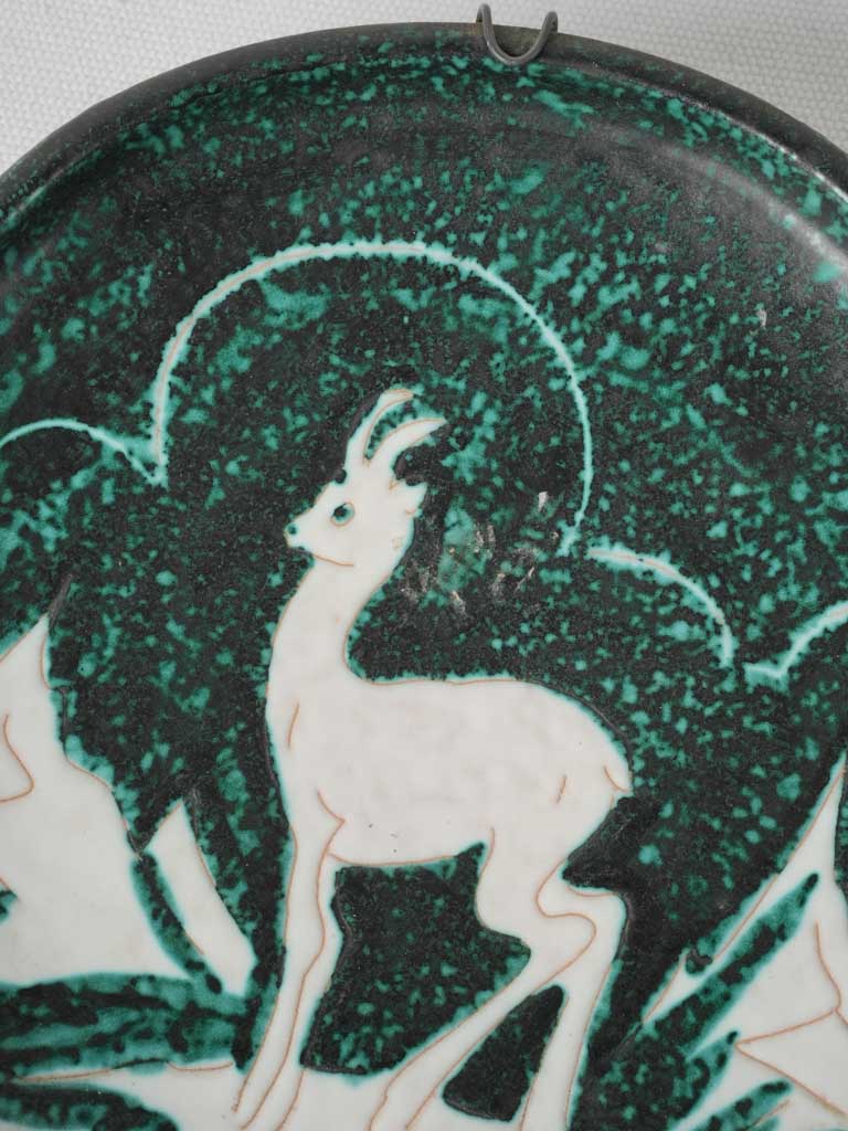 Speckled blue/green ceramic goat plate