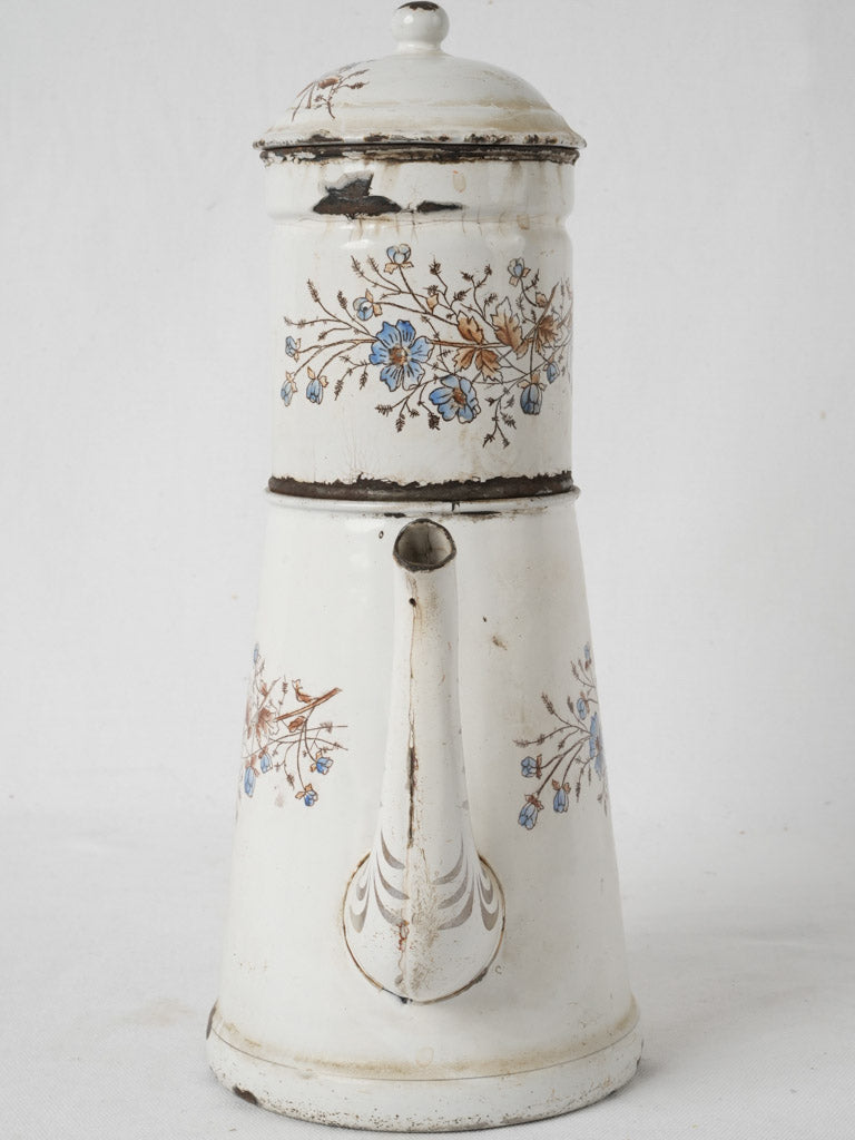 Historically aged blue flower coffee pot