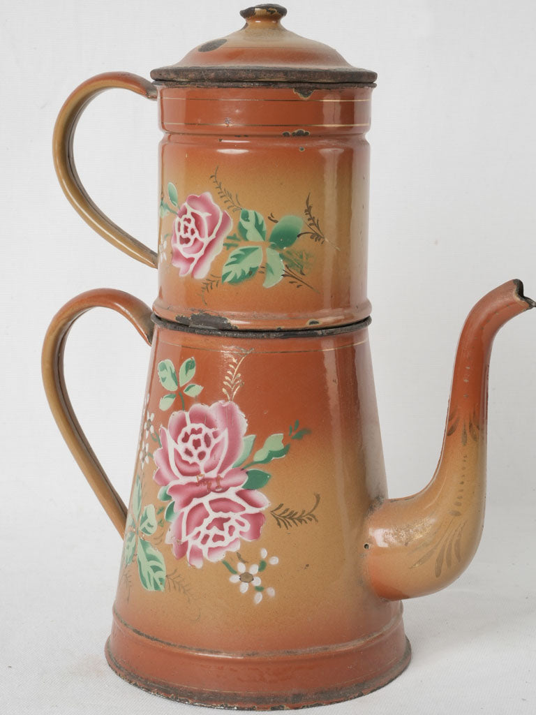 Vintage brown enamel French coffee pot