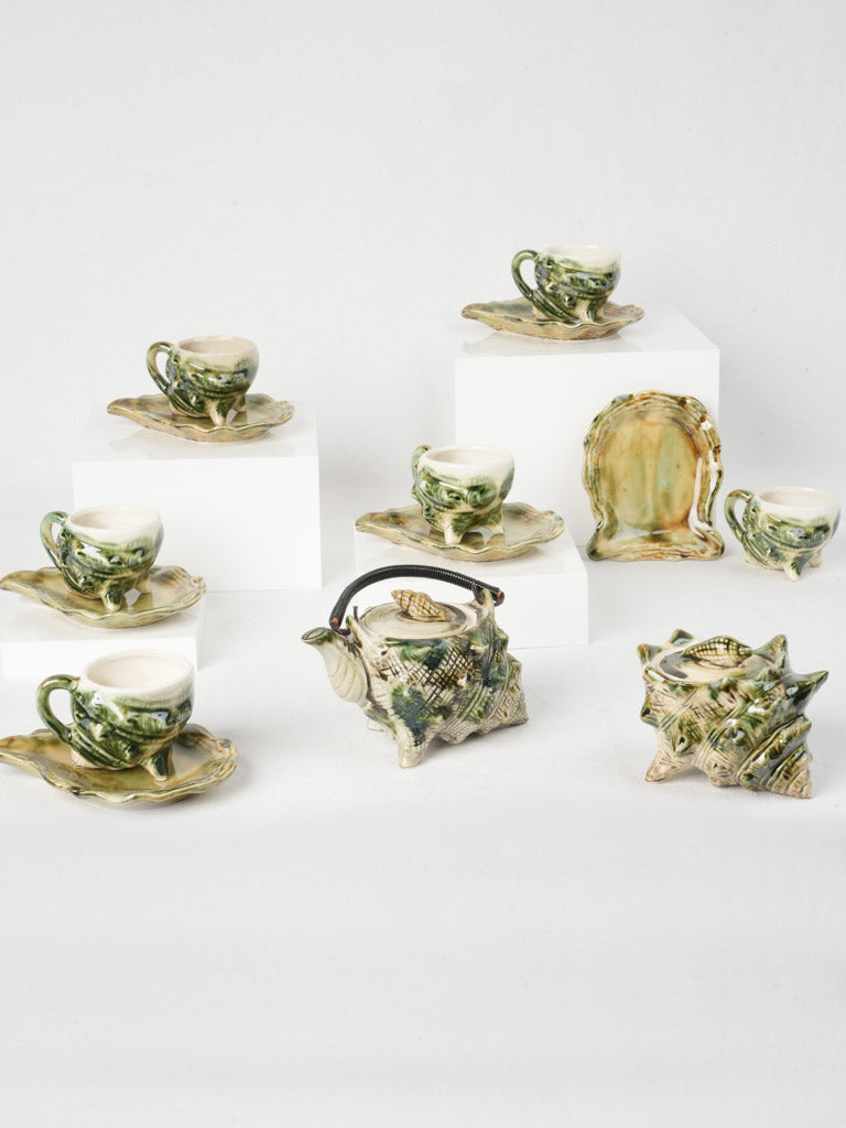 Vintage Majolica-Style Shell-Themed Tea Set - 1950's