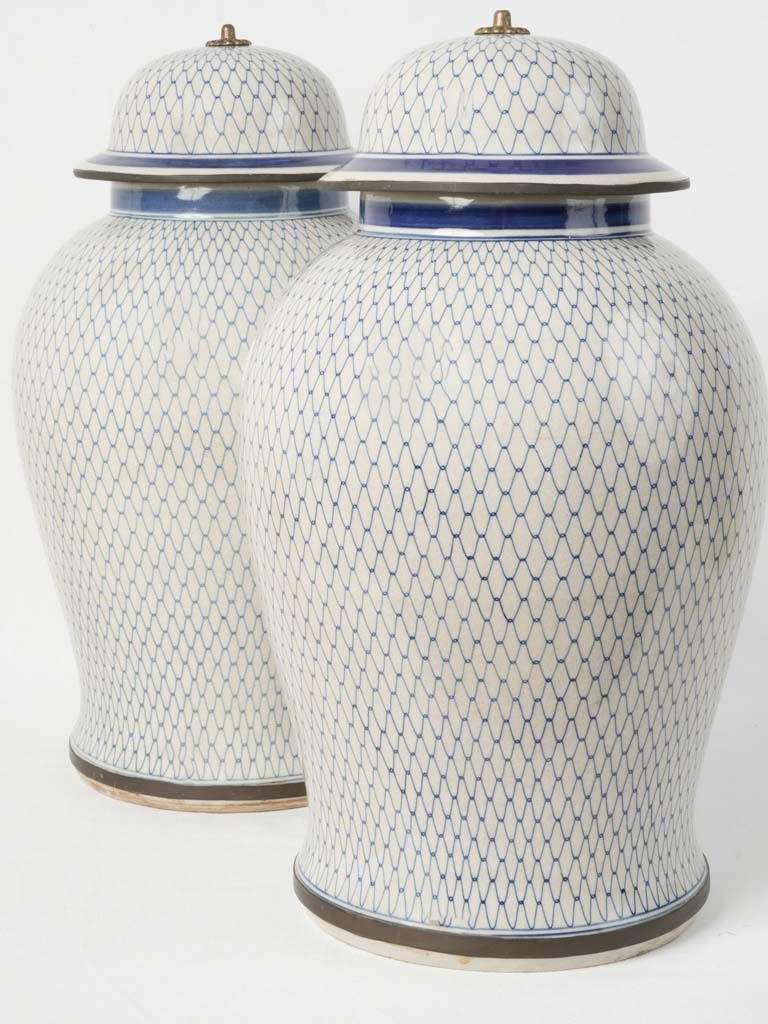 Large lidded antique blue ginger jars