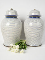 Vintage blue netted porcelain ginger jars