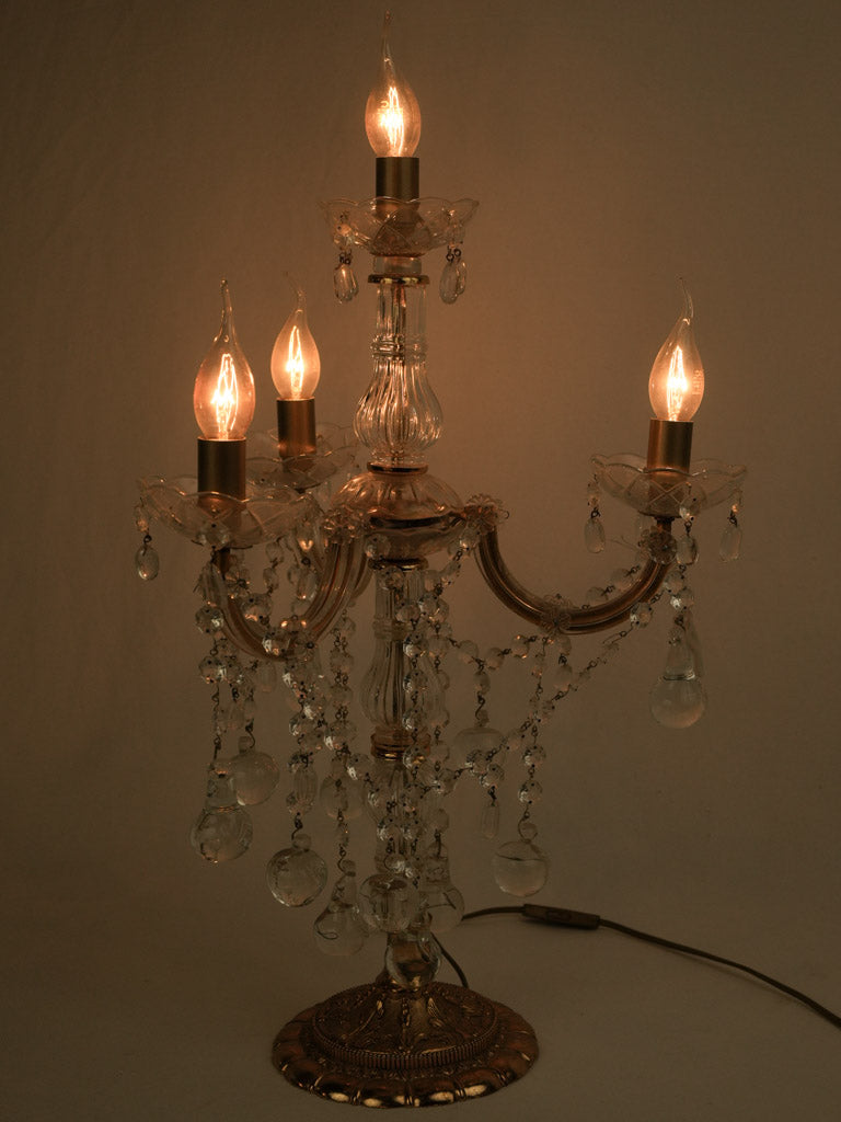 1960s Italian Gilded Candelabra Table Lamp w/ Glass Pendants - 23¼"