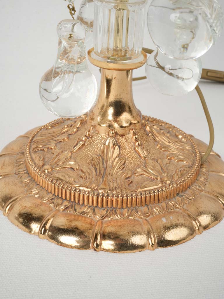 1960s Italian Gilded Candelabra Table Lamp w/ Glass Pendants - 23¼"