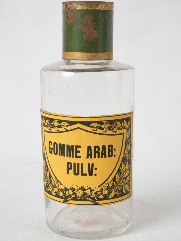 Vintage French apothecary glass jar Gomme Arab. Pulv.