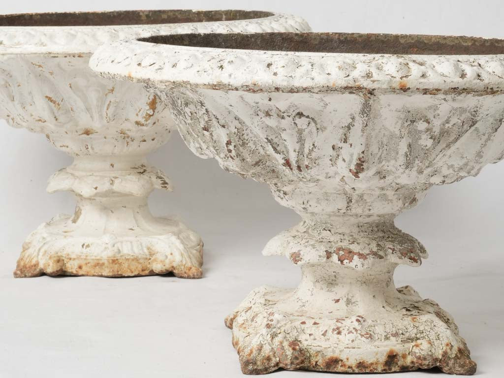 Aged French white patina urns