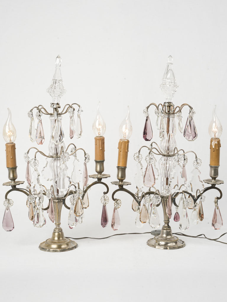 Pair of Late 19th Louis XVI-Style Crystal & Glass Candelabra Lamps - 19¾"