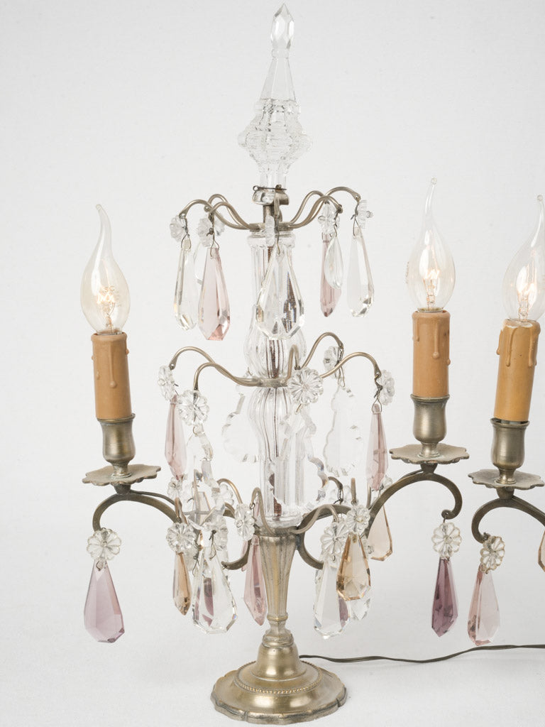 Pair of Late 19th Louis XVI-Style Crystal & Glass Candelabra Lamps - 19¾"