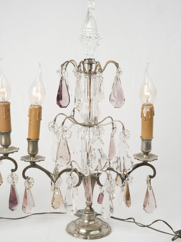 Pair of Late 19th Louis XVI-Style Crystal & Glass Candelabra Lamps - 19¾"