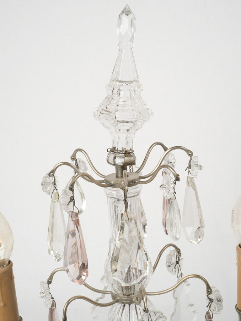 Pair of Late 19th Louis XVI-Style Crystal & Glass Candelabra Lamps - 19¾"