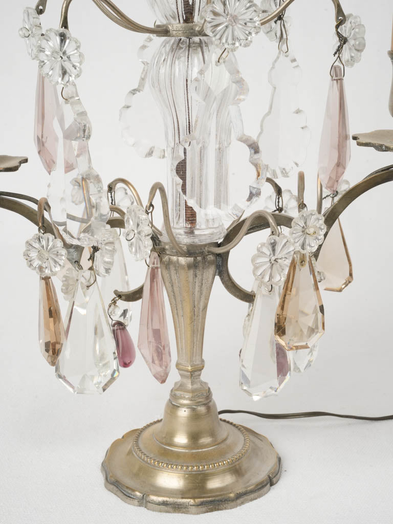 Pair of Late 19th Louis XVI-Style Crystal & Glass Candelabra Lamps - 19¾"