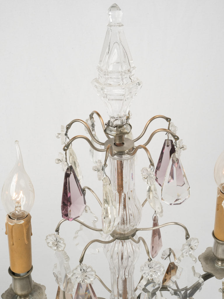 Pair of Late 19th Louis XVI-Style Crystal & Glass Candelabra Lamps - 19¾"