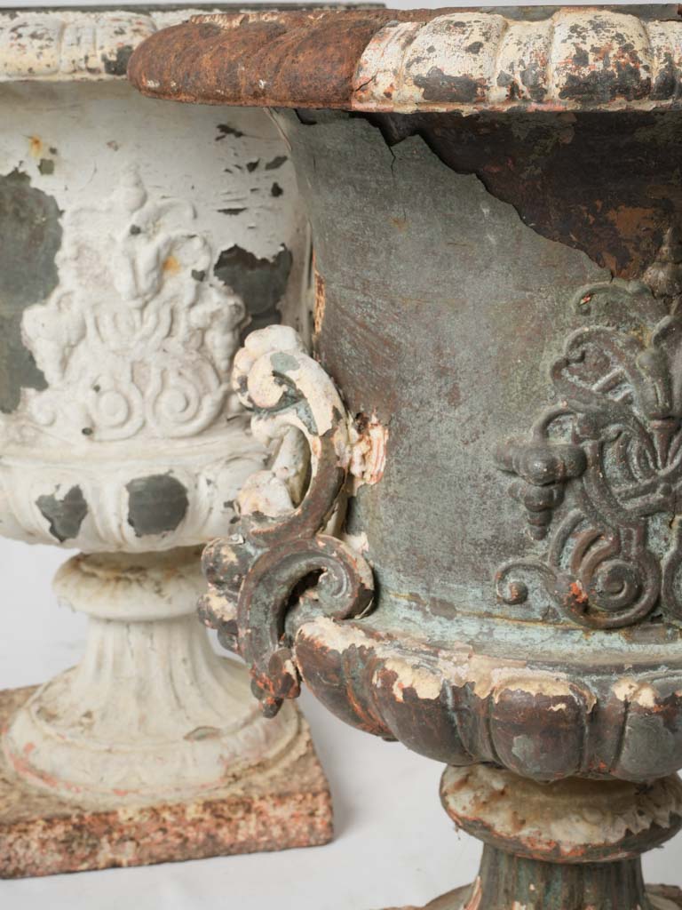 Ornate Copper-Lined Sculptural Garden Urns