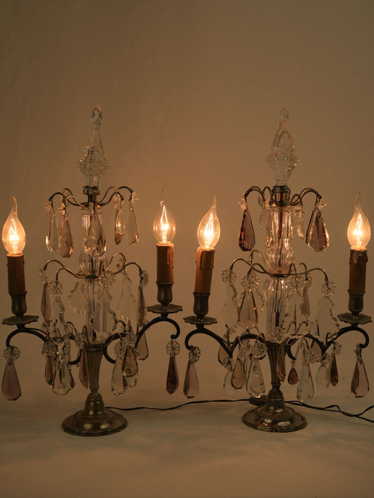 Pair of Late 19th Louis XVI-Style Crystal & Glass Candelabra Lamps - 19¾"