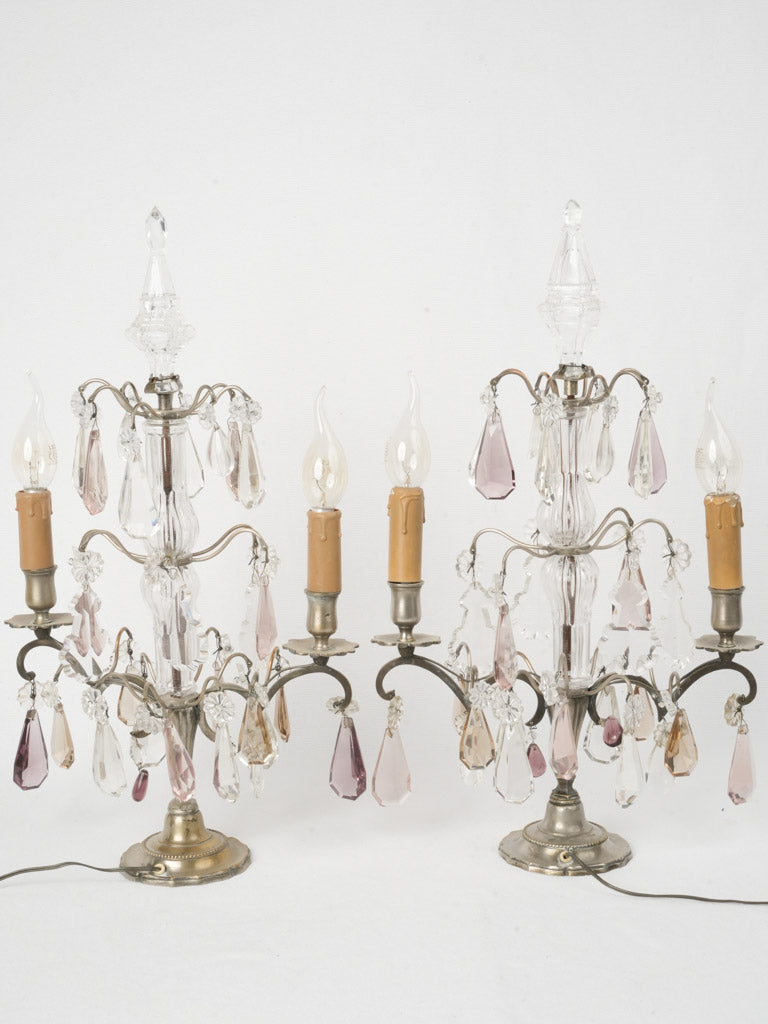 Pair of Late 19th Louis XVI-Style Crystal & Glass Candelabra Lamps - 19¾"