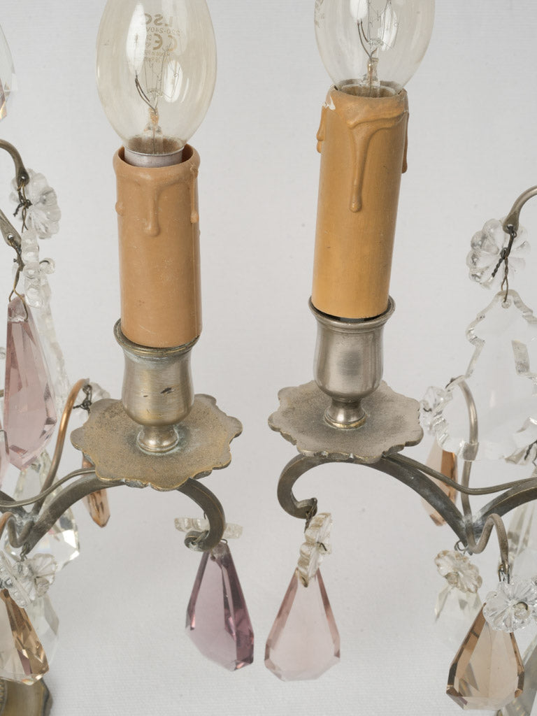 Pair of Late 19th Louis XVI-Style Crystal & Glass Candelabra Lamps - 19¾"