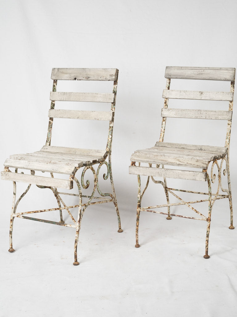 Vintage French slatted wooden chairs