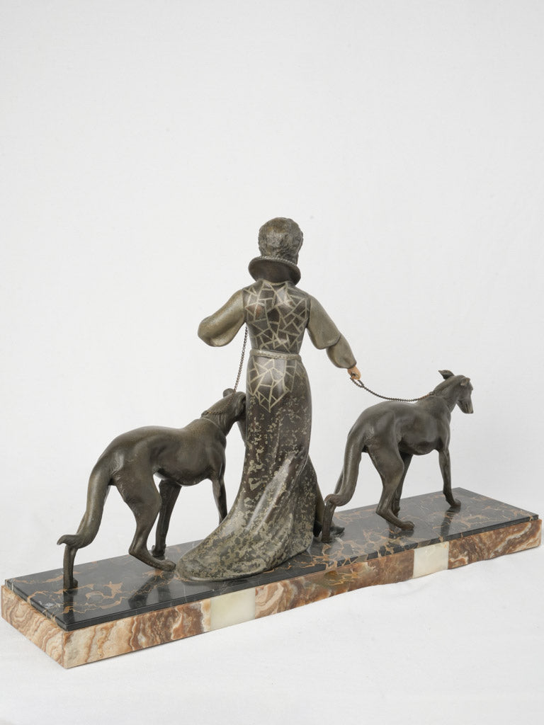 Art Deco Sculpture of Woman walking with Greyhounds -29½"