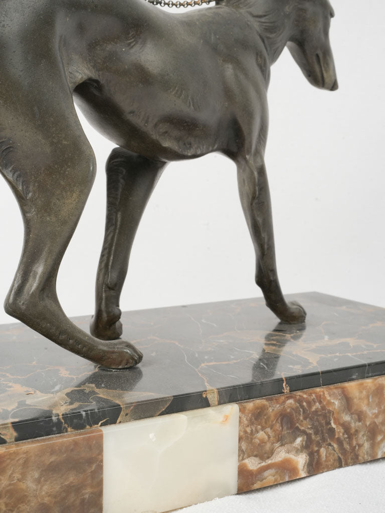 Art Deco Sculpture of Woman walking with Greyhounds -29½"