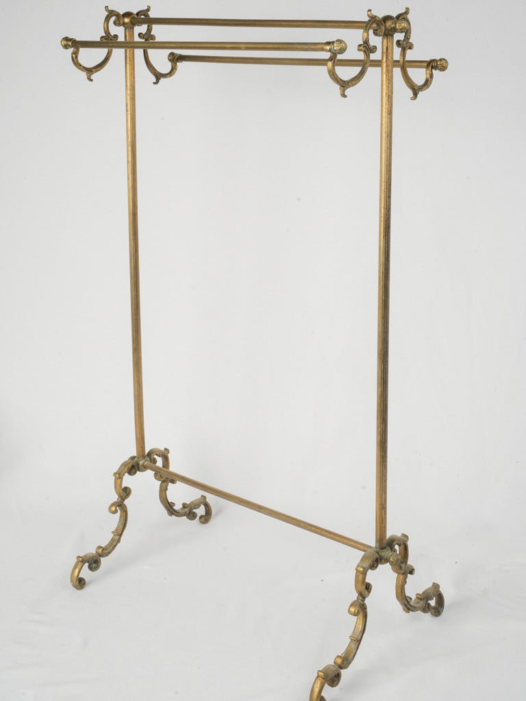 Antique Brass Towel Rack with Ornate Scrollwork - 32¼"